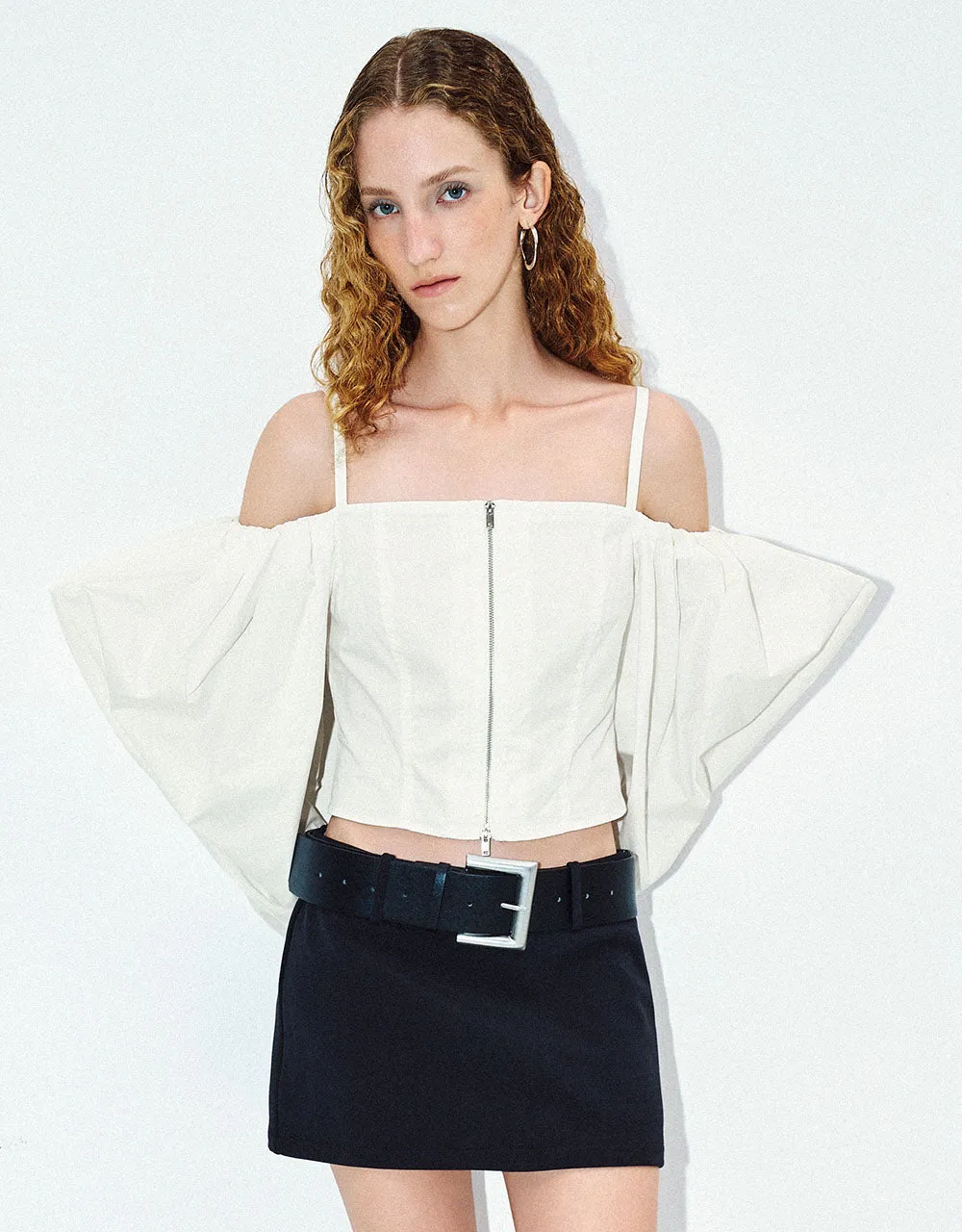 Zipper Front Off-Should Shirt sold by Urban Revivo