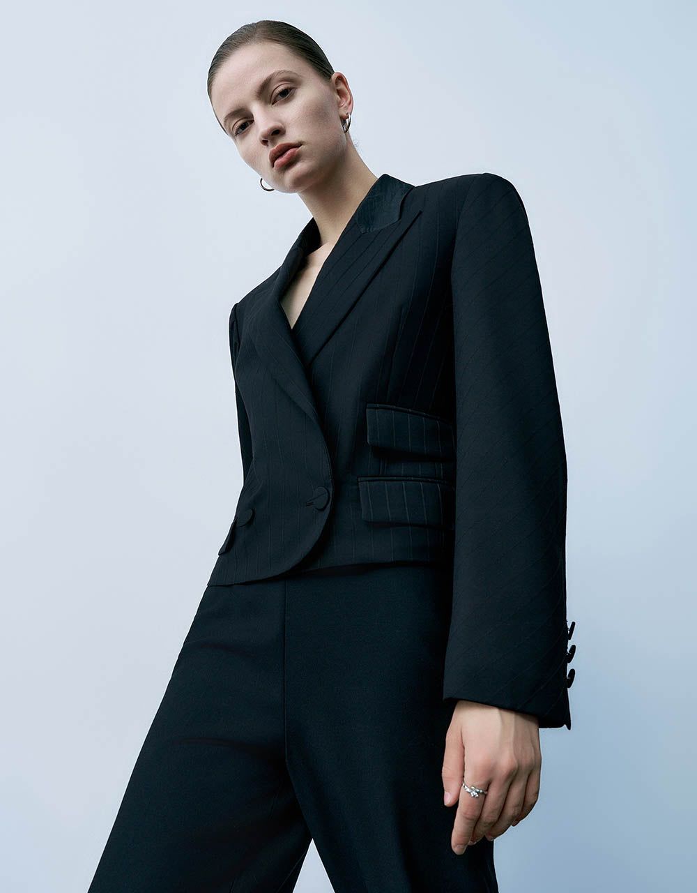 Cropped Peaked Lapel Blazer sold by Urban Revivo