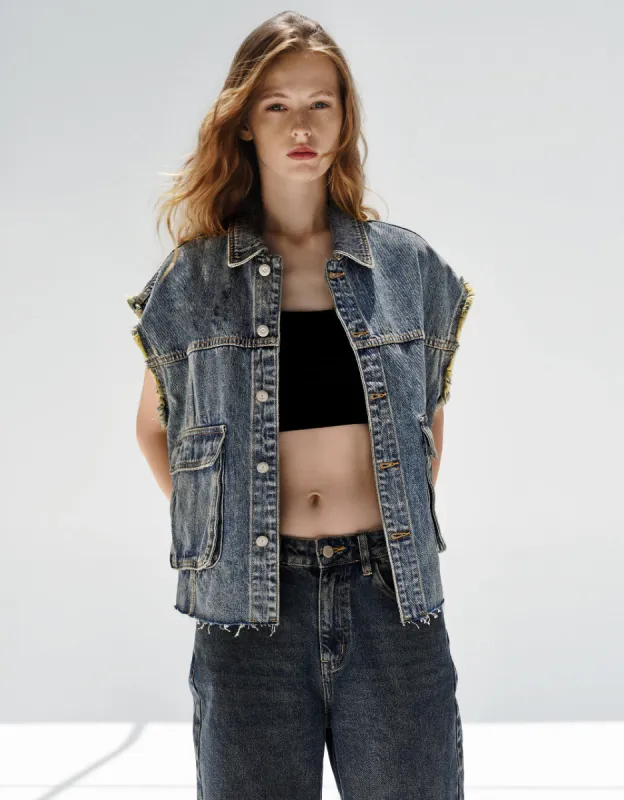 Raw Hem Denim Waistcoat sold by Urban Revivo