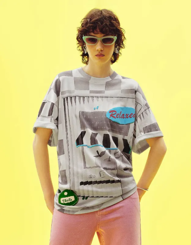 Printed Crew Neck Loose T-Shirt sold by Urban Revivo
