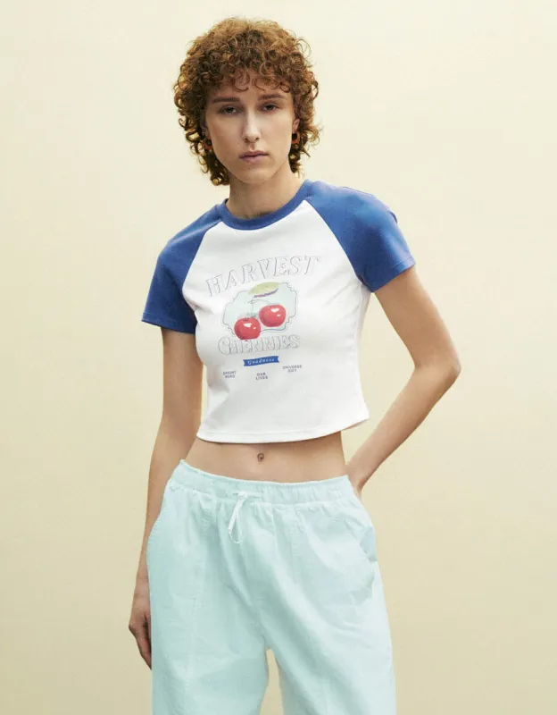 Printed Raglan Sleeve Crew Neck Skinny T-Shirt sold by Urban Revivo