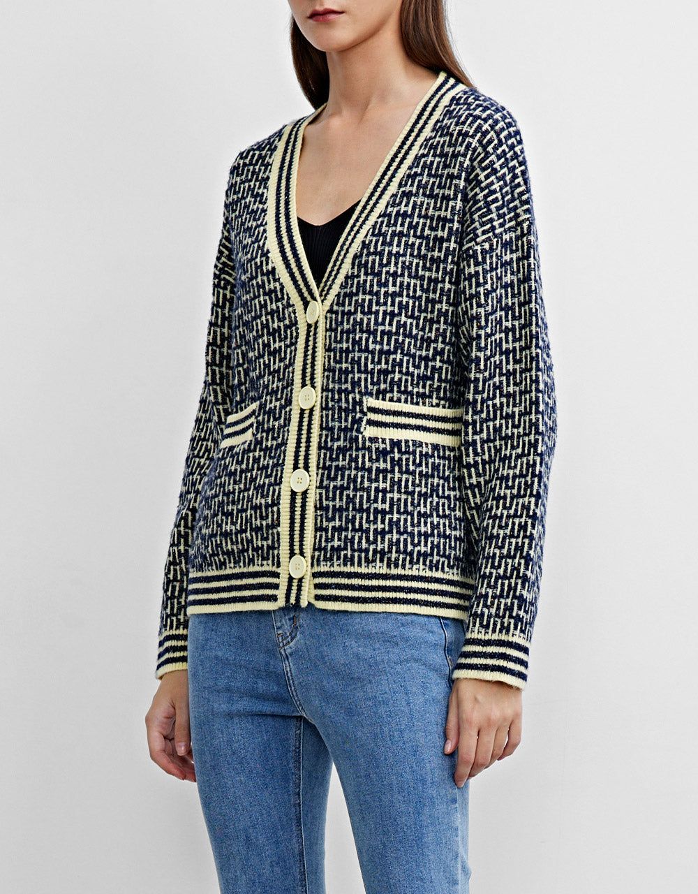 Striped Trim Tweed Plaid Pattern Cardigan sold by Urban Revivo product image thumbnail 5