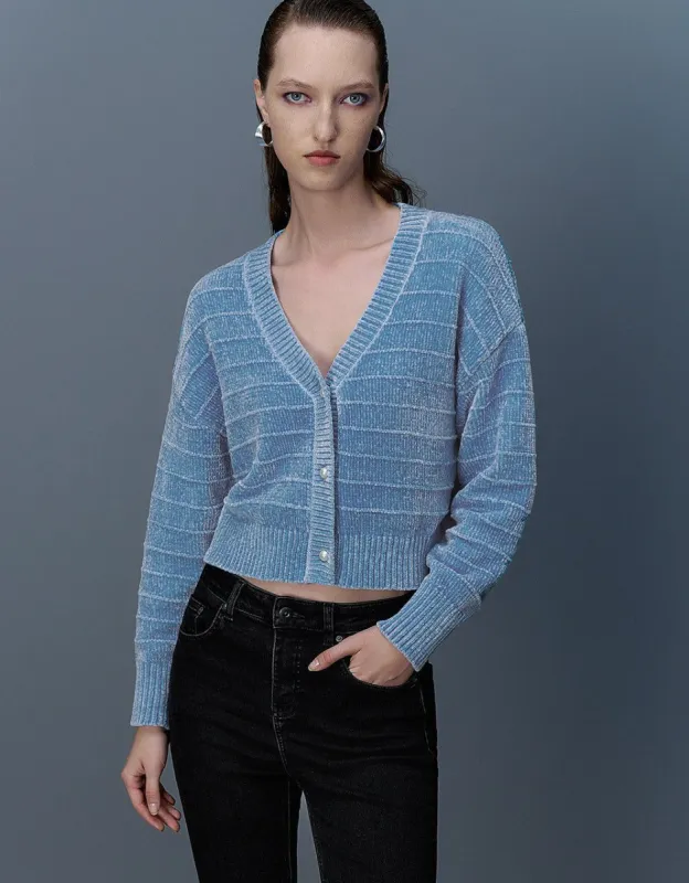 Drop Shoulder Sleeve V-Neck Knitted Cardigan sold by Urban Revivo