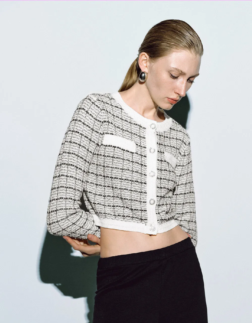 Tweed Crew Neck Knitted Cardigan sold by Urban Revivo