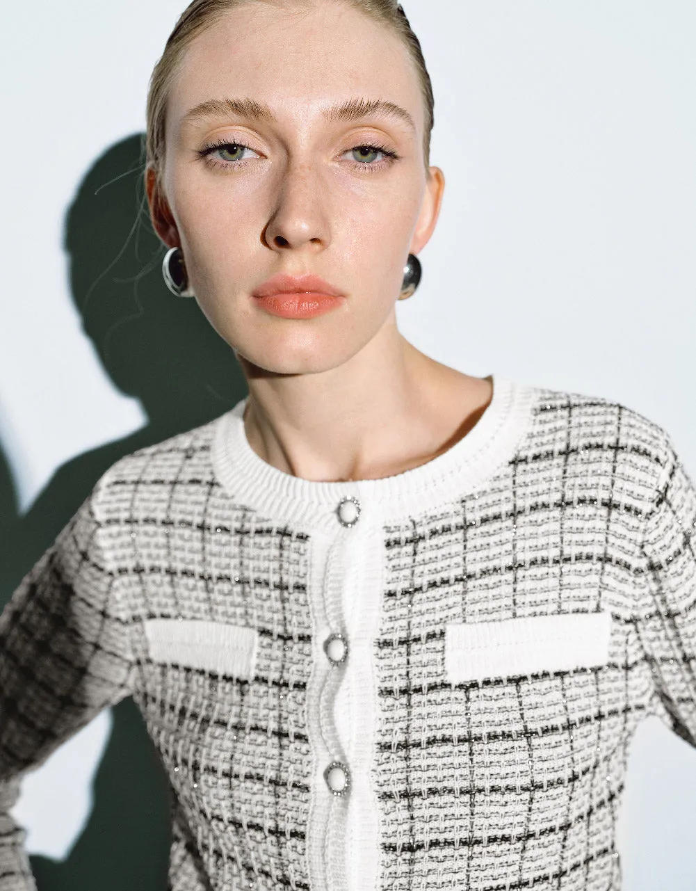 Tweed Crew Neck Knitted Cardigan sold by Urban Revivo product image thumbnail 4