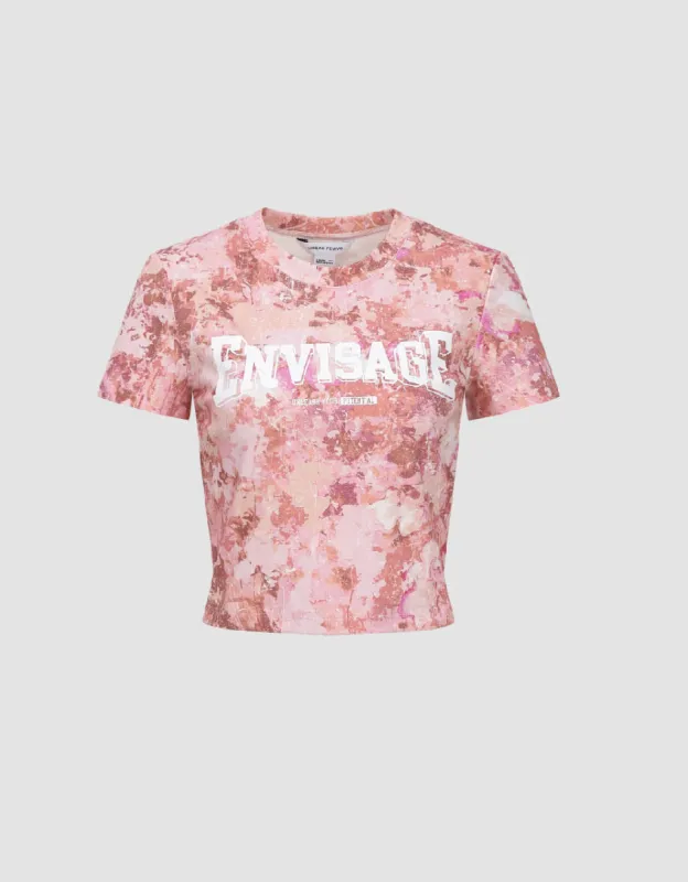 Letter Printed Crew Neck Skinny T-Shirt sold by Urban Revivo