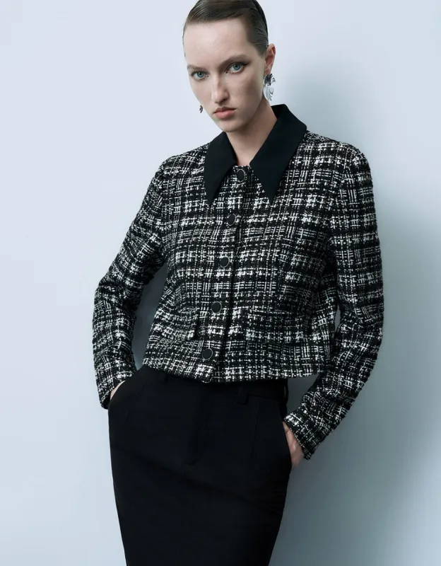 Button Up Tweed Jacket sold by Urban Revivo