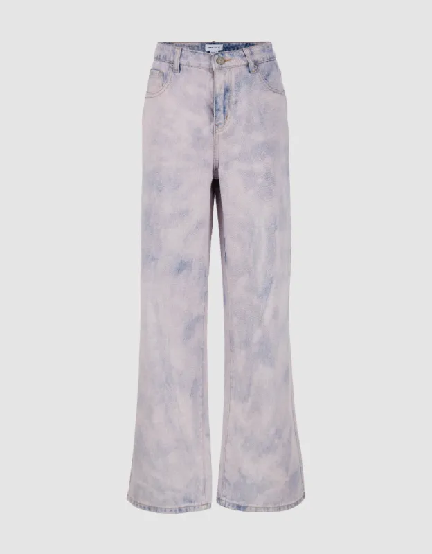 Printed Wide-Leg Jeans sold by Urban Revivo