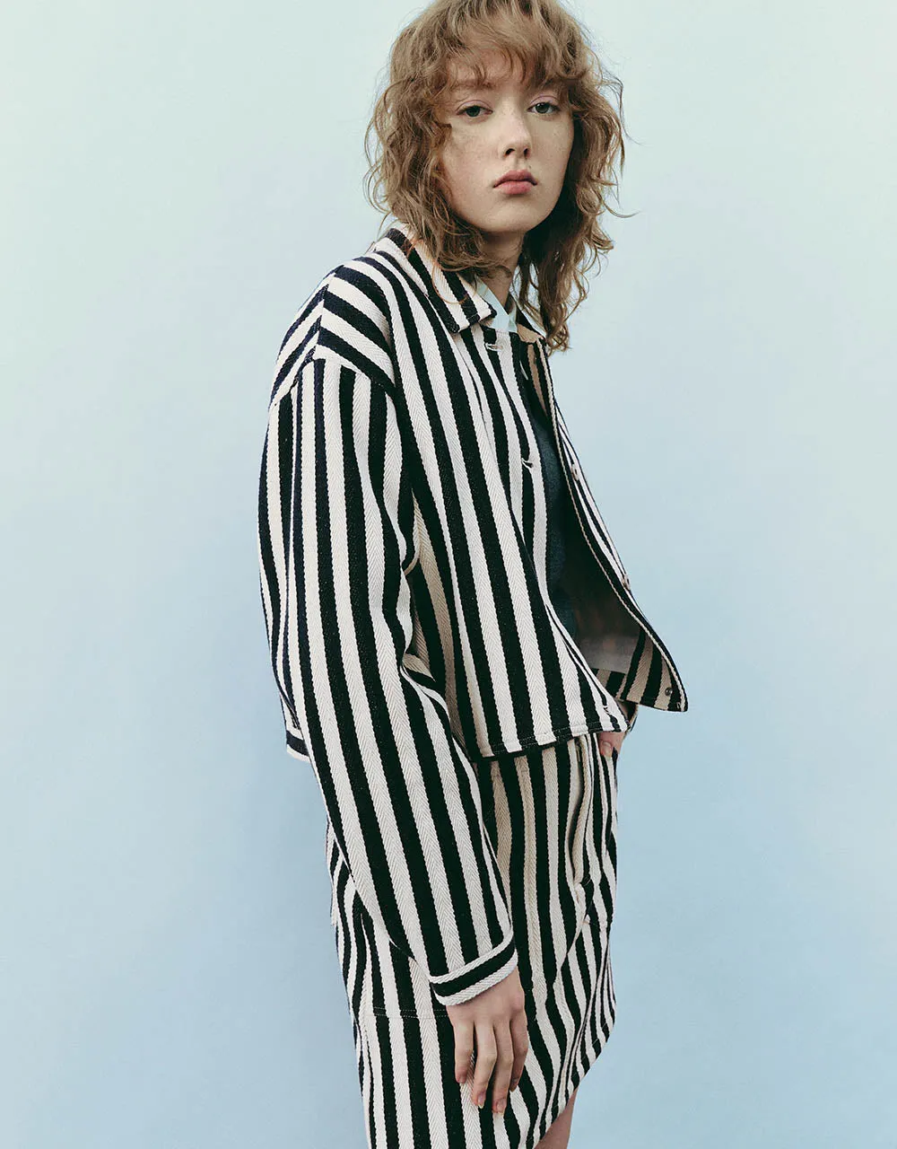 Striped Button Up Straight Jacket sold by Urban Revivo product image thumbnail 3
