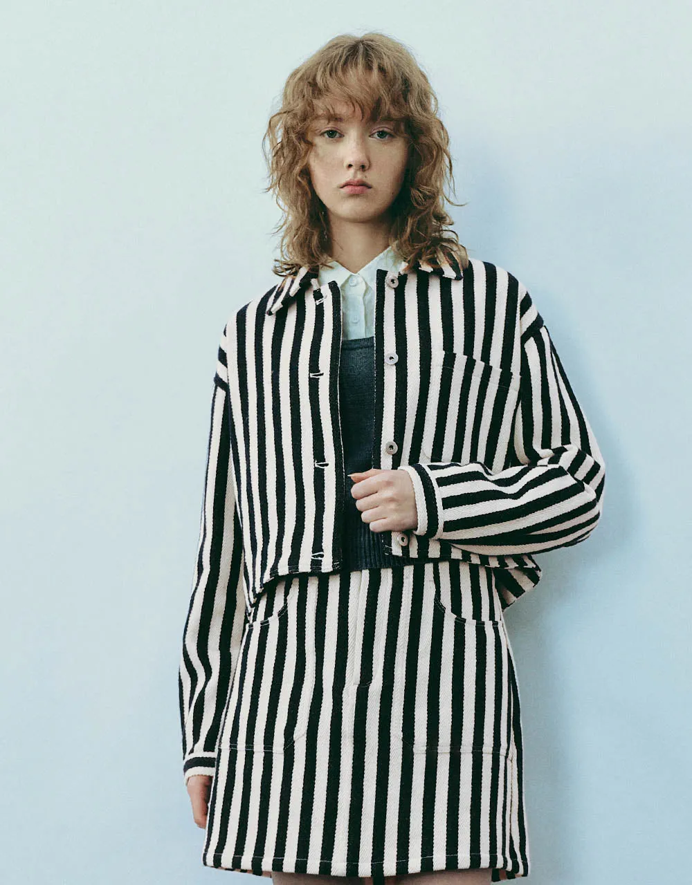 Striped Button Up Straight Jacket sold by Urban Revivo