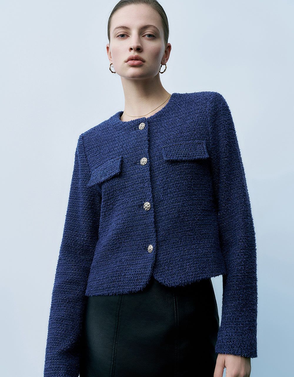 Crew Neck Tweed Denim Jacket sold by Urban Revivo