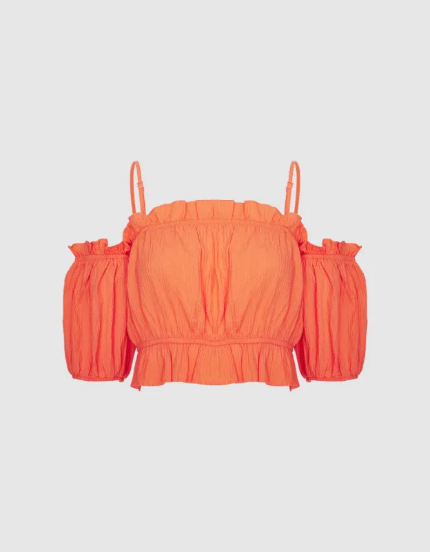 Frill Trim Cold Shoulder Blouse sold by Urban Revivo
