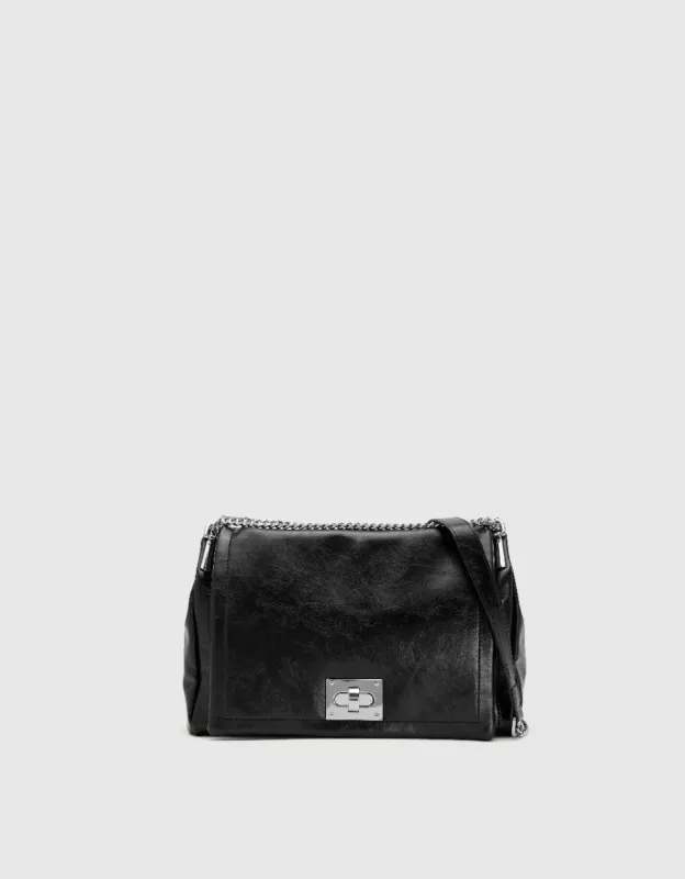 Turn-Lock Vegan Leather Shoulder Bag sold by Urban Revivo