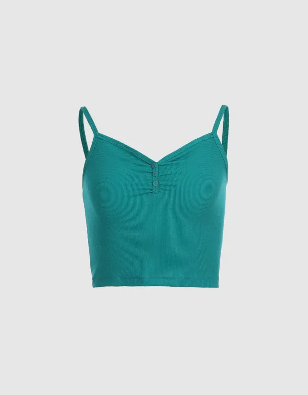 Half Button Knitted Cami Top sold by Urban Revivo