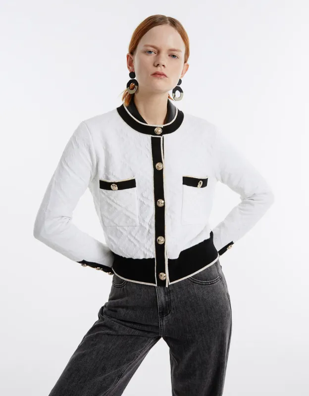 Contrast Trim Textured Cardigan sold by Urban Revivo