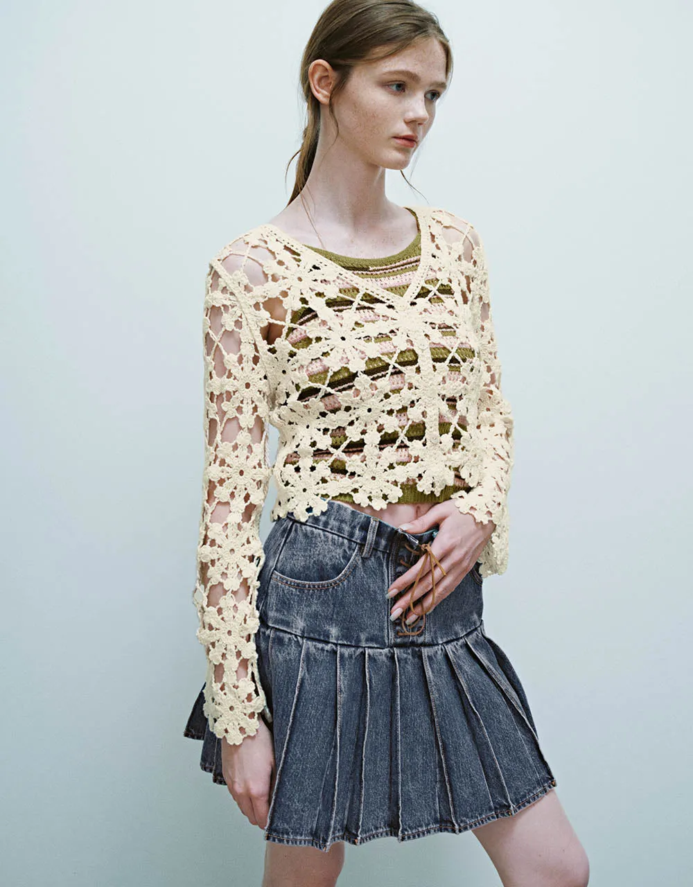 Crochet V-Neck Knitted Cardigan sold by Urban Revivo product image thumbnail 3