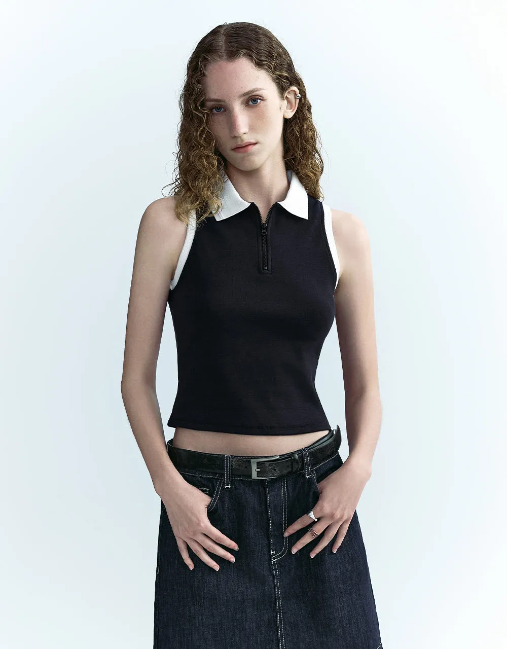 Sleeveless Skinny Polo Shirt sold by Urban Revivo