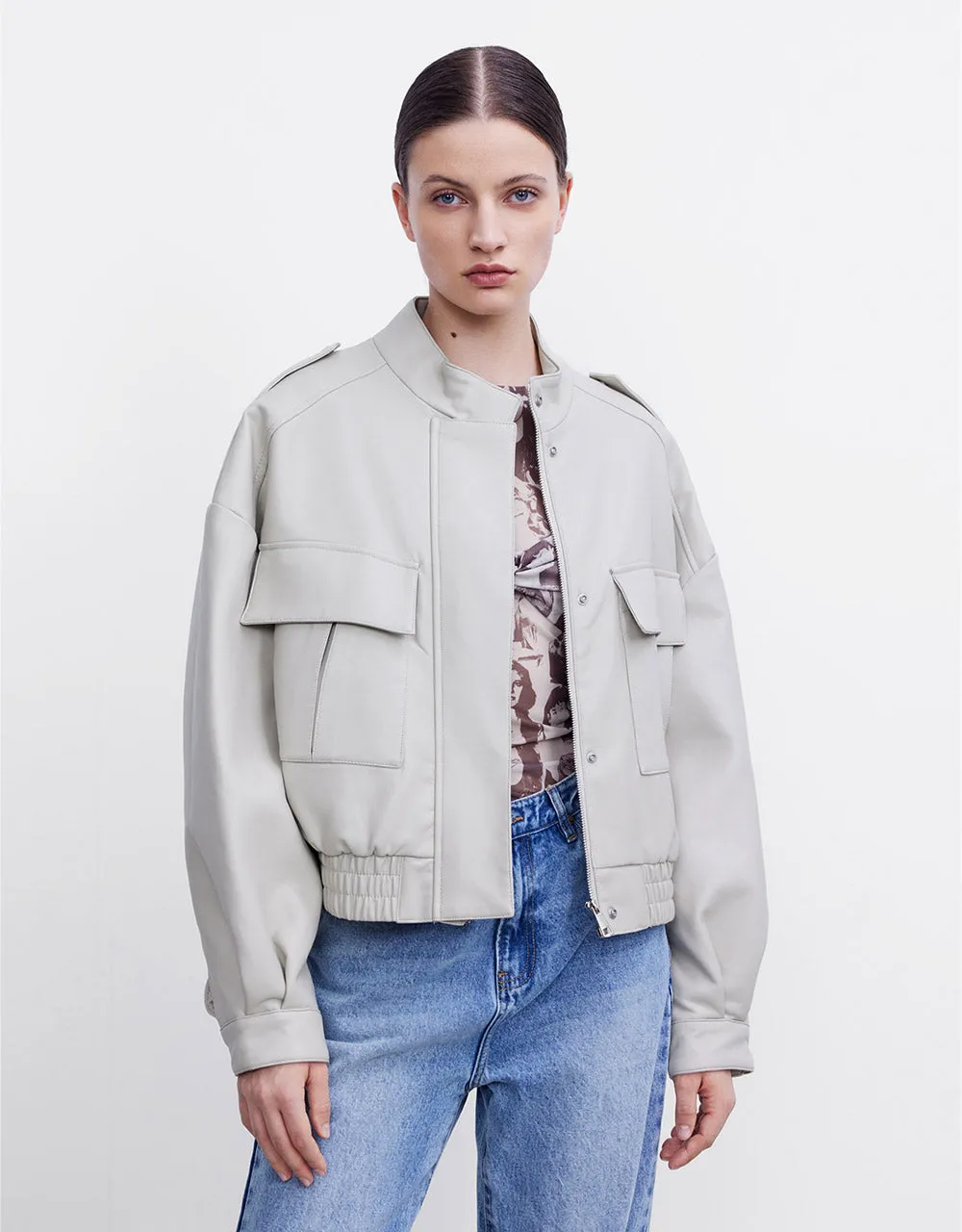 Utility Pocket Faux Leather Jacket sold by Urban Revivo product image thumbnail 4