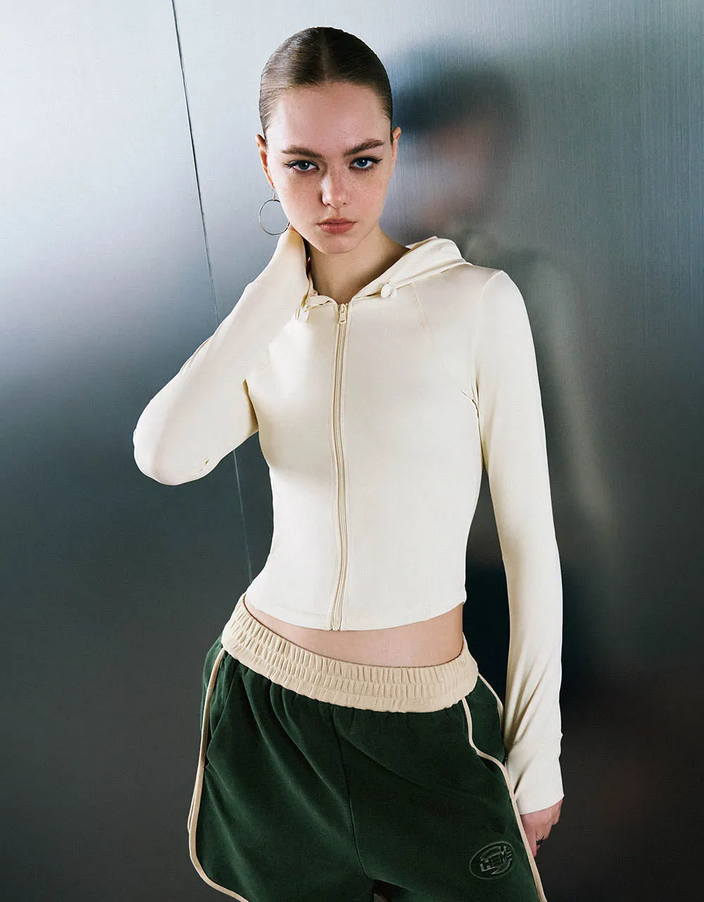 Zippper Front Skinny Hooded Jacket sold by Urban Revivo