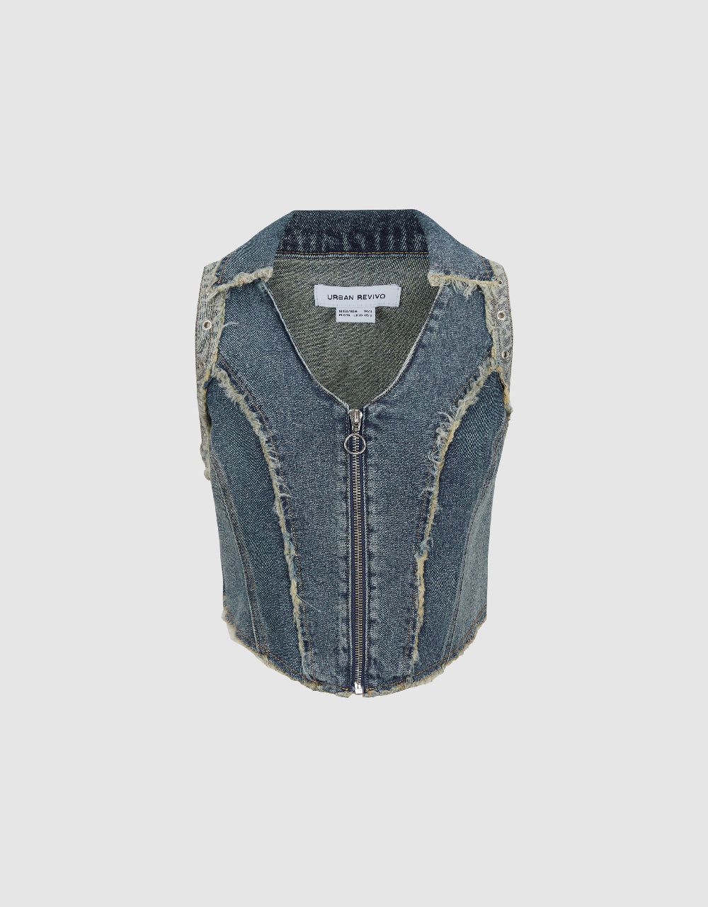 Zipper Front Denim Waistcoat sold by Urban Revivo