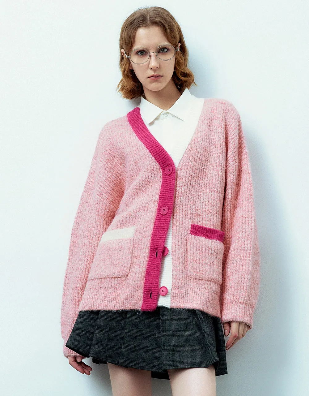 Drop Shoulder Sleeve V-Neck Knitted Cardigan sold by Urban Revivo