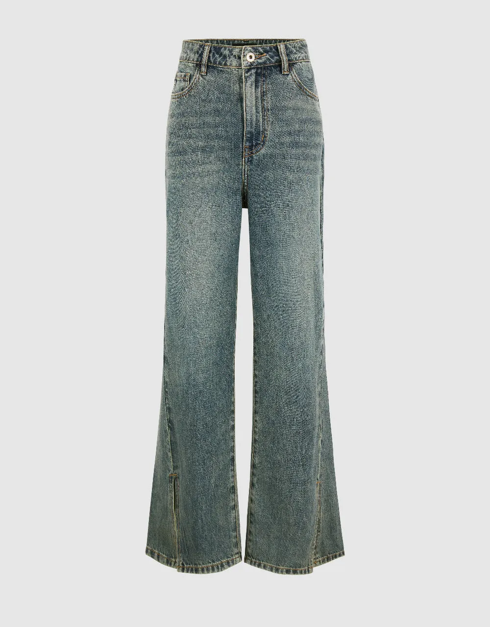 Split Hem Straight Jeans sold by Urban Revivo