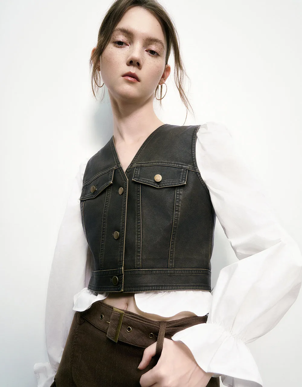 Vegan Leather V-Neck Waistcoat sold by Urban Revivo product image thumbnail 5