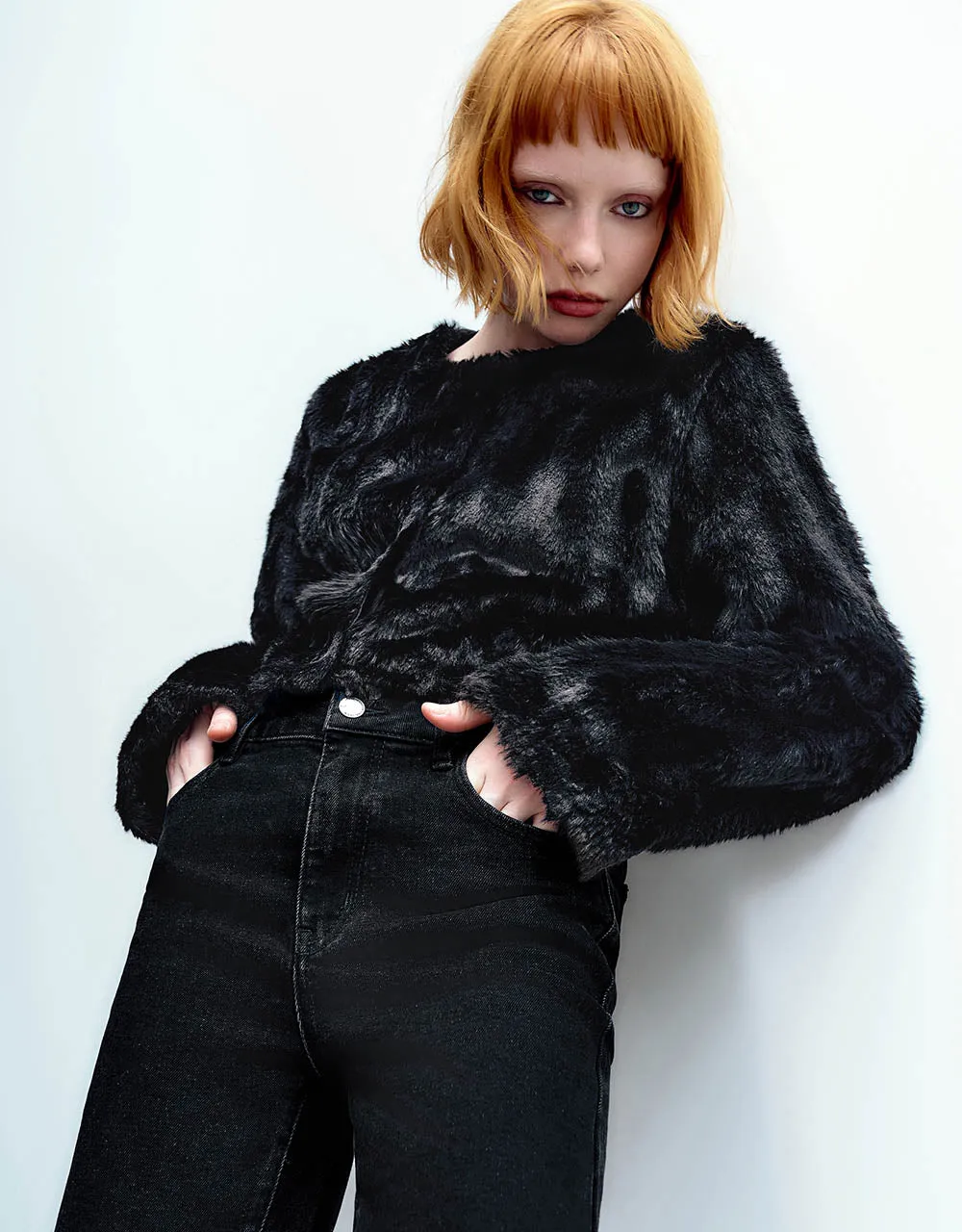 Crew Neck Furry Coat sold by Urban Revivo