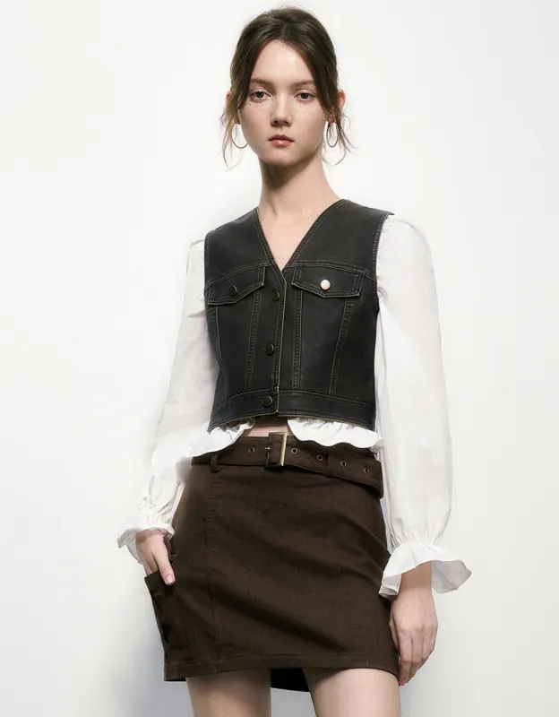 Vegan Leather V-Neck Waistcoat made by Urban Revivo