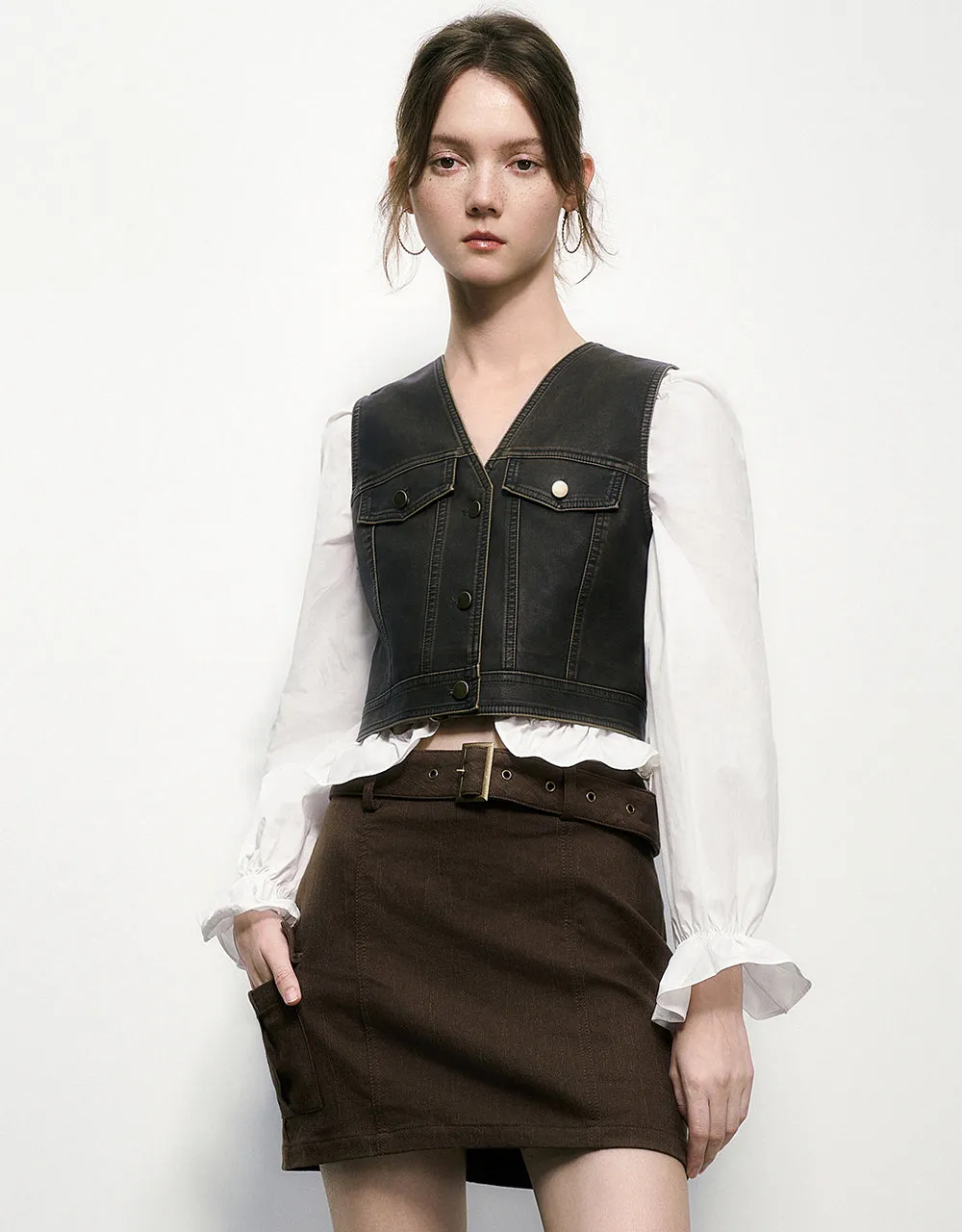 Vegan Leather V-Neck Waistcoat sold by Urban Revivo