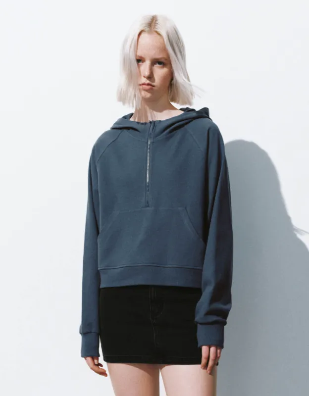 Zip Half Placket Hooded Loose T-Shirt sold by Urban Revivo