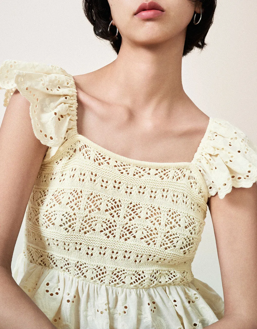 Crochet Square-cut Collar Knitted T-Shirt sold by Urban Revivo product image thumbnail 4