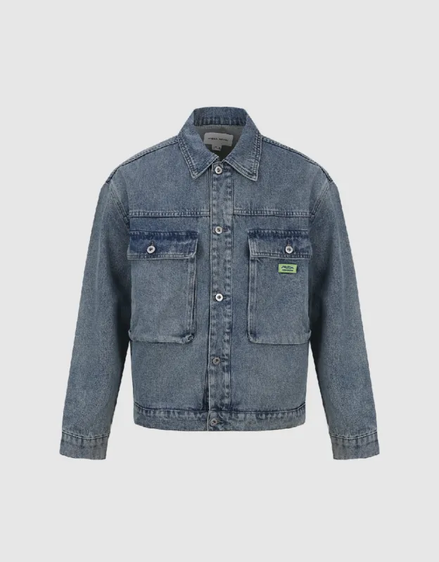 Drop Shoulder Sleeve Denim Jacket sold by Urban Revivo