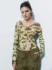 Printed V-Neck Skinny Knitted Cardigan sold by Urban Revivo