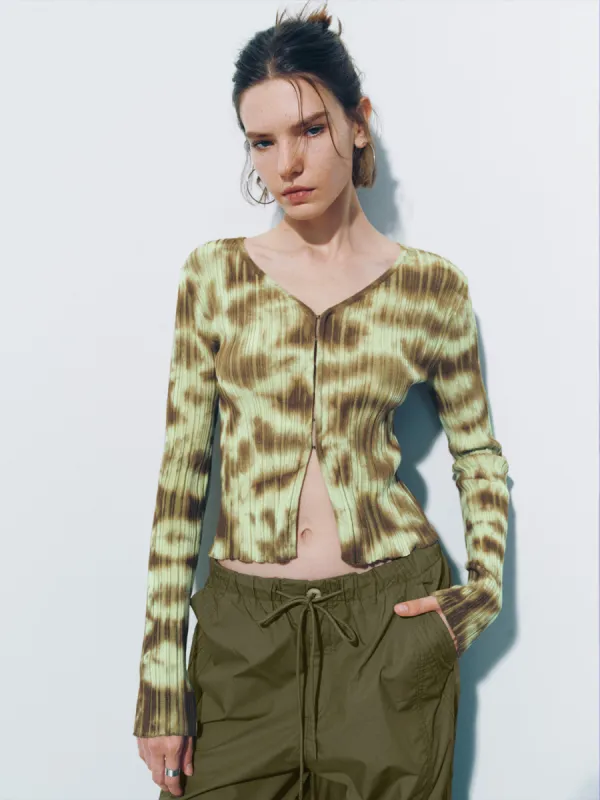 Printed V-Neck Skinny Knitted Cardigan sold by Urban Revivo