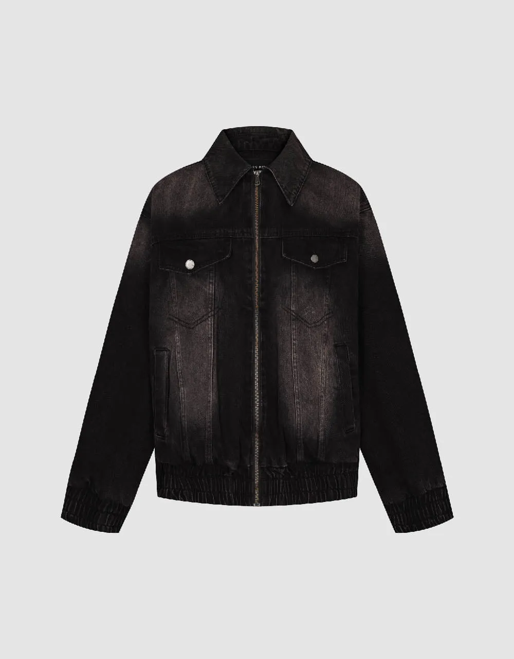 Elastic Hem Zipper Front Denim Jacket sold by Urban Revivo product image thumbnail 2