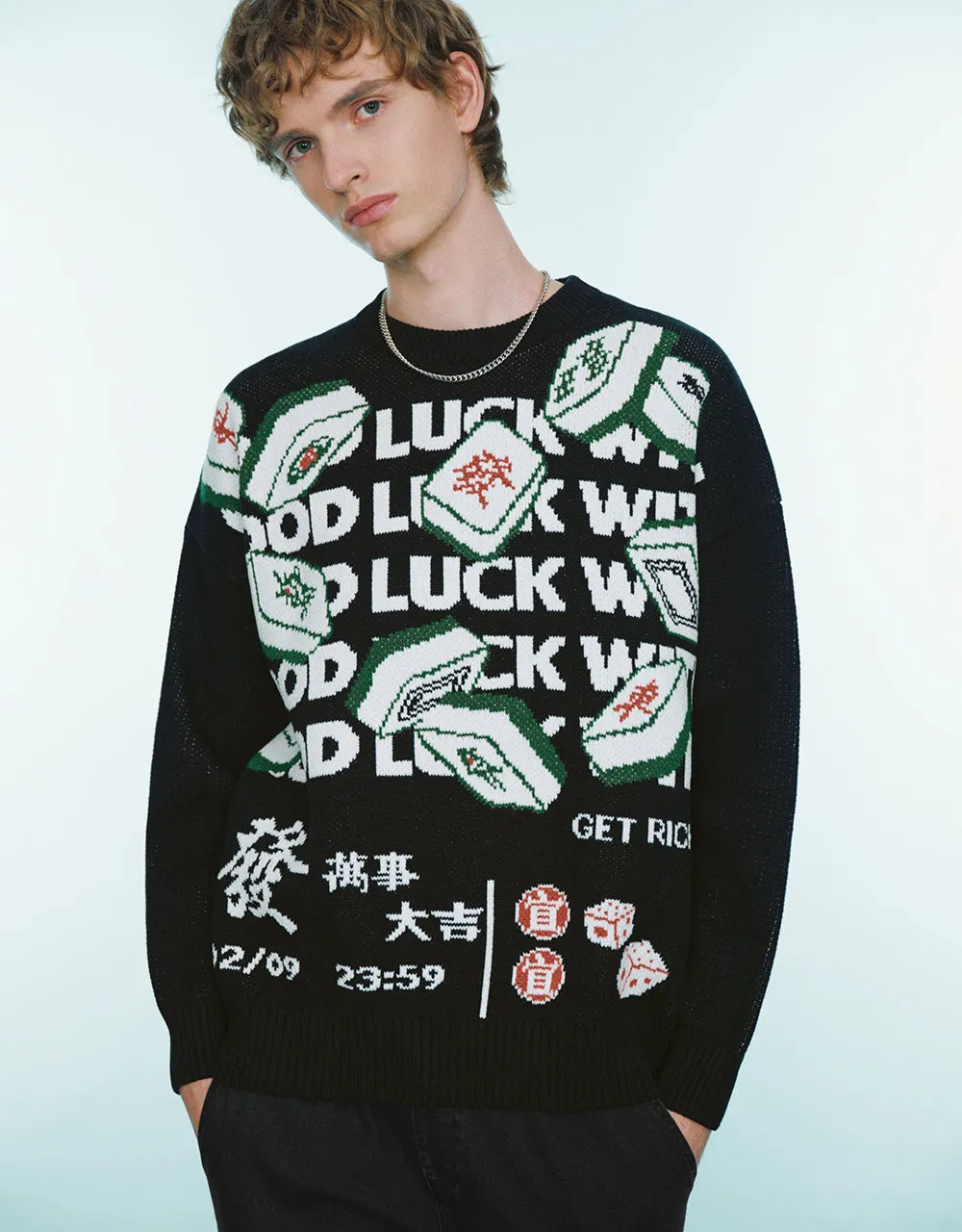 Mahjong Embroidered Sweater sold by Urban Revivo