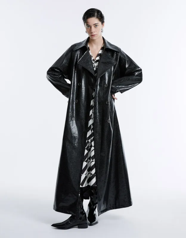 Croc Effect Belted Faux Leather Coat sold by Urban Revivo