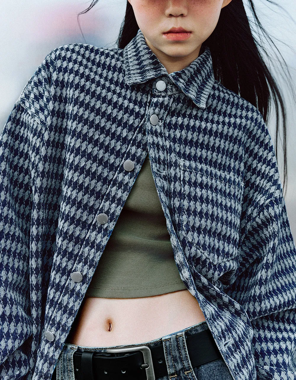 Press Buttoned Checkered Denim Shirt sold by Urban Revivo product image thumbnail 3