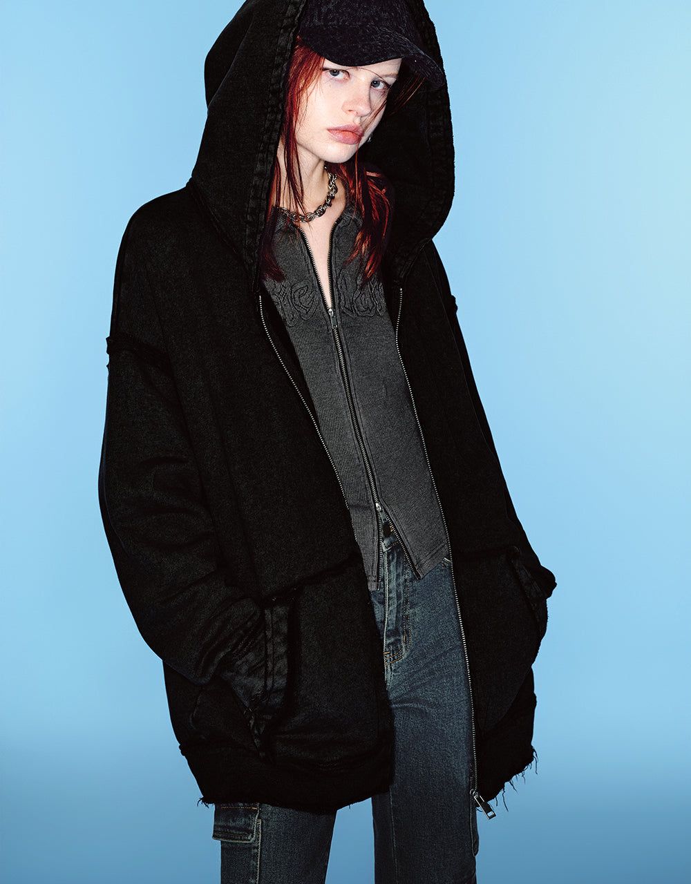 Zipper Front Hooded Straight Jacket sold by Urban Revivo product image thumbnail 3