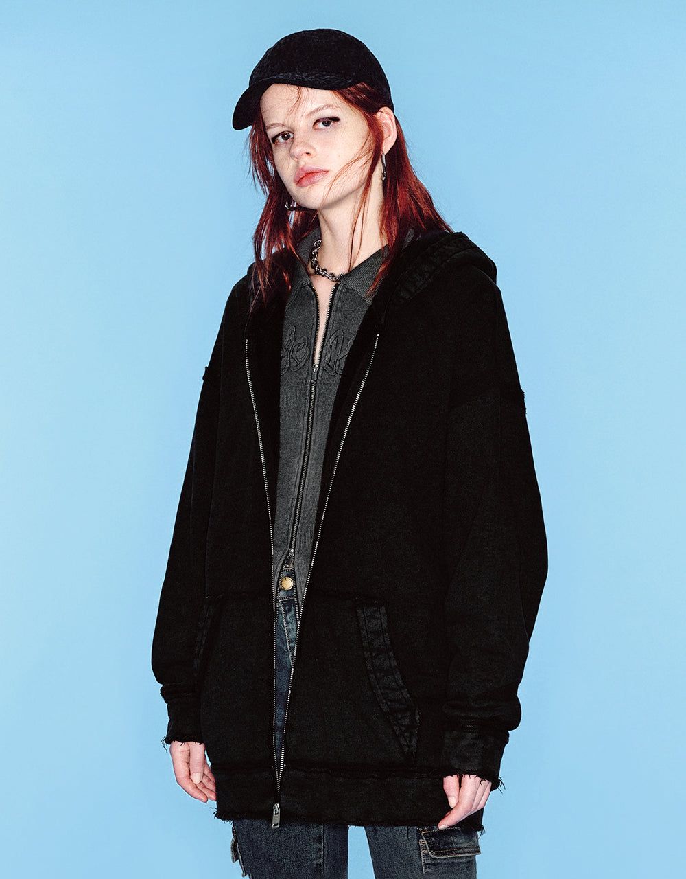 Zipper Front Hooded Straight Jacket sold by Urban Revivo