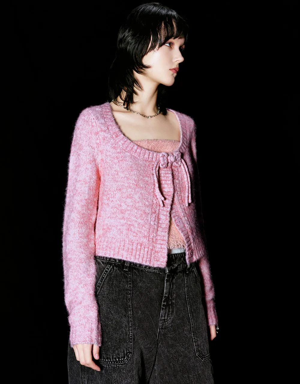 Tie Front Crew Neck Knitted Cardigan sold by Urban Revivo product image thumbnail 2