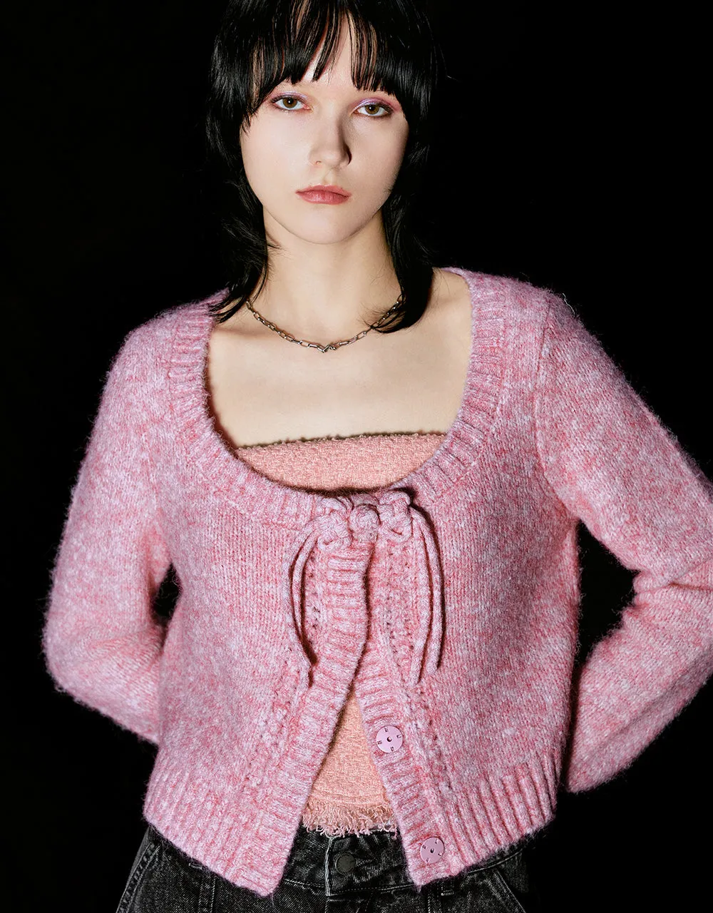 Tie Front Crew Neck Knitted Cardigan sold by Urban Revivo product image thumbnail 4
