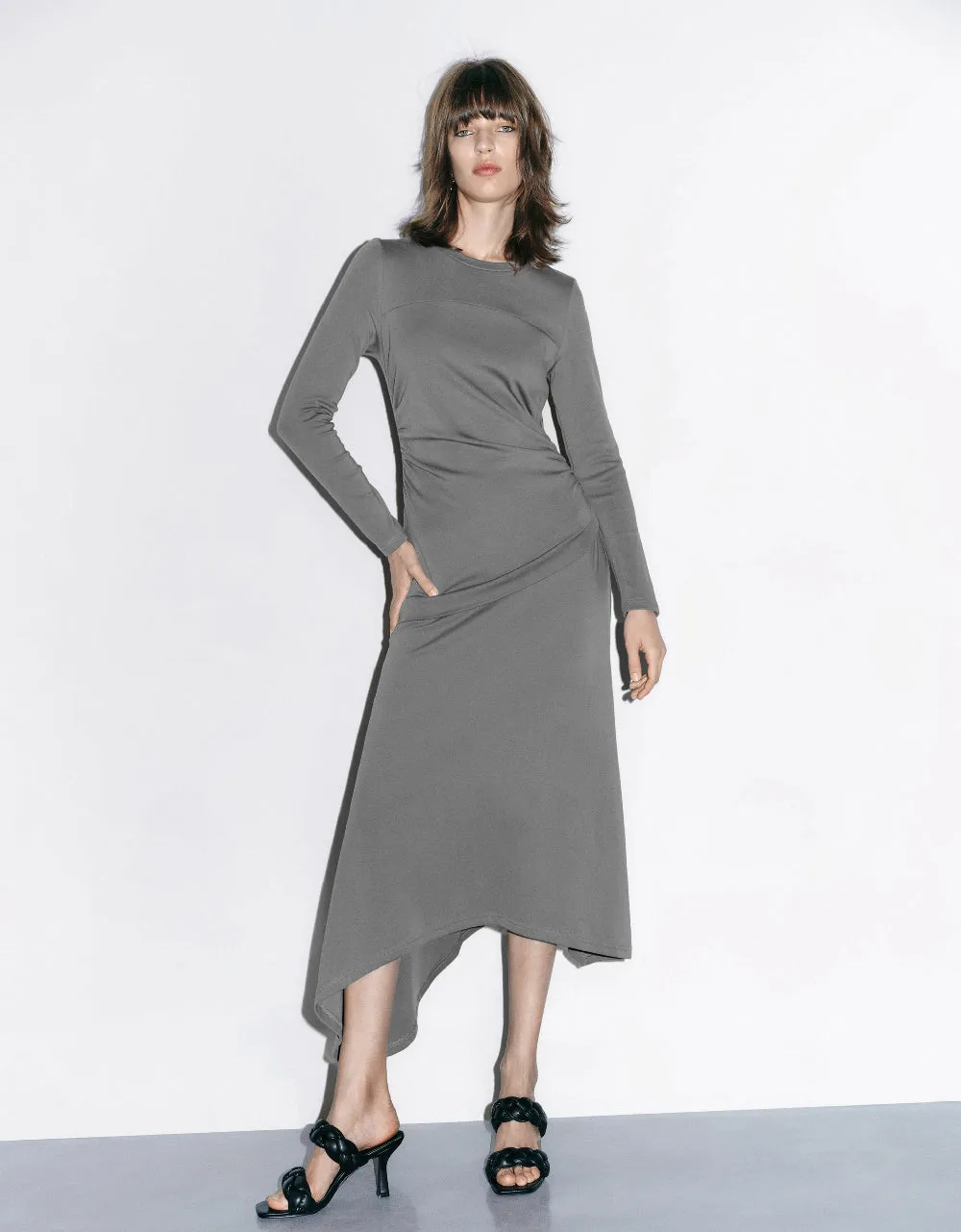 Ruched Crew Neck A-Line Dress sold by Urban Revivo