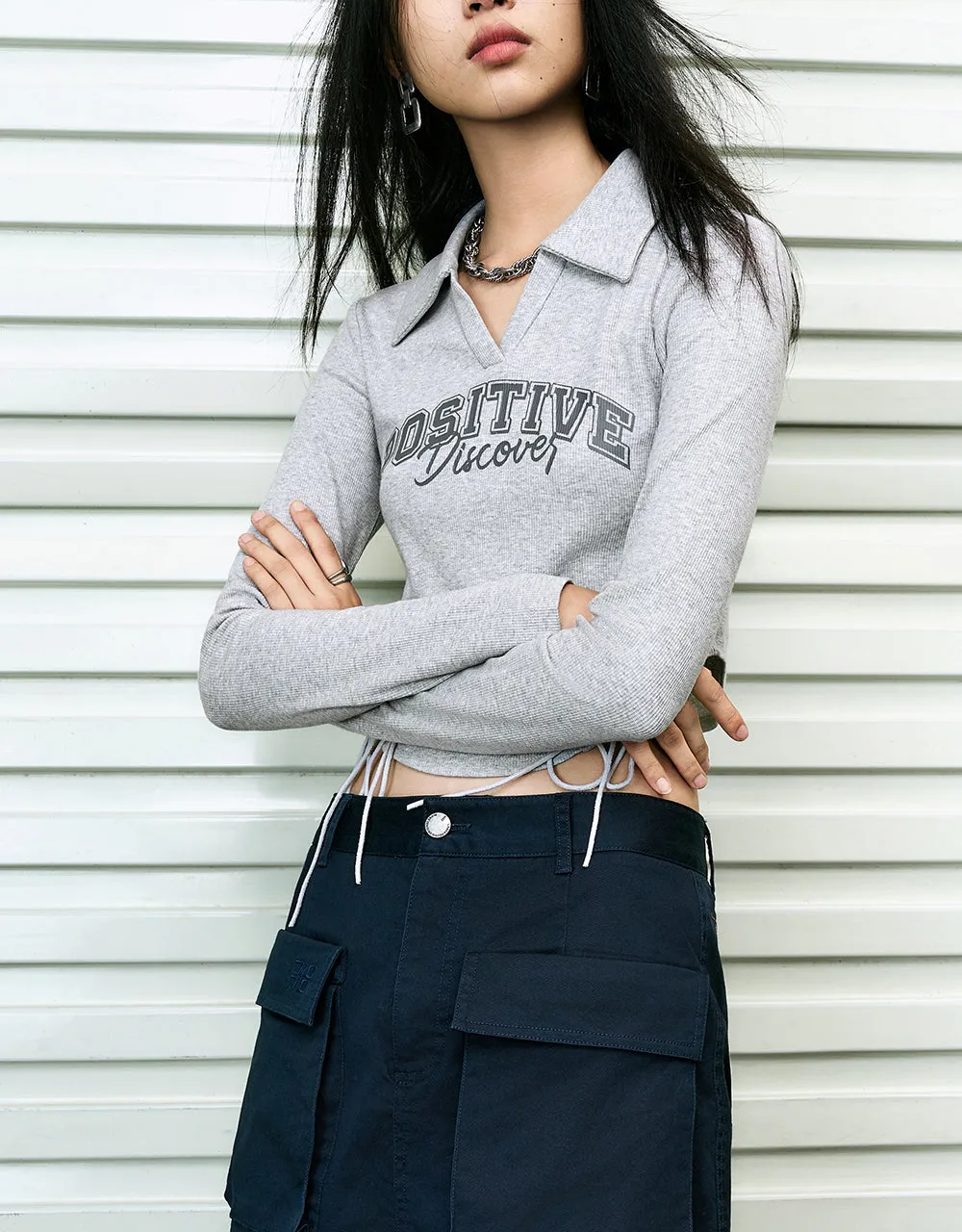 Letter Printed Lace Up Straight T-Shirt sold by Urban Revivo product image thumbnail 2