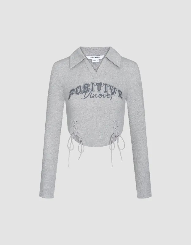 Letter Printed Lace Up Straight T-Shirt sold by Urban Revivo