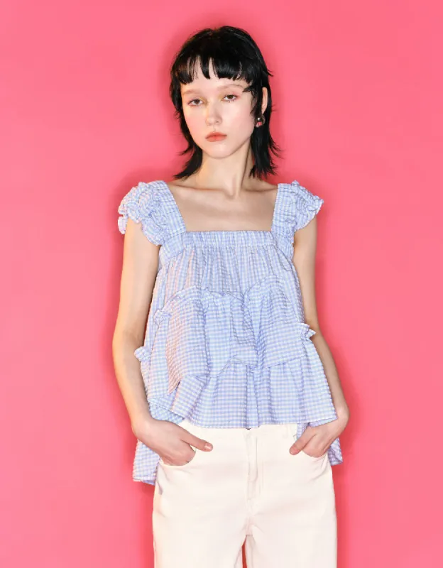 Butterfly Sleeve Plaid Blouse sold by Urban Revivo