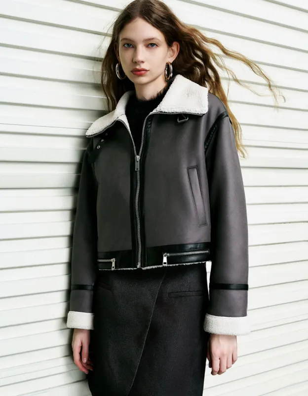 Zipper Front Vegan Leather Jacket sold by Urban Revivo