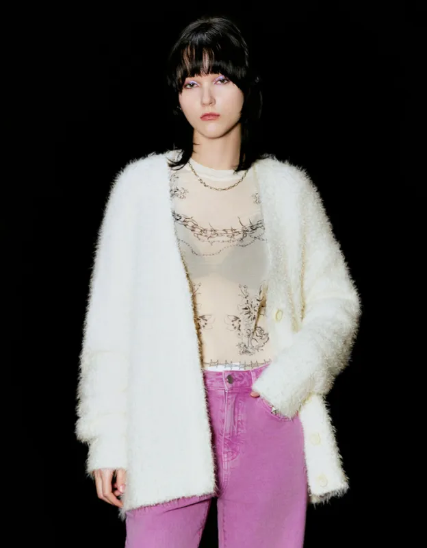 Drop Shoulder Sleeve V-Neck Knitted Cardigan sold by Urban Revivo