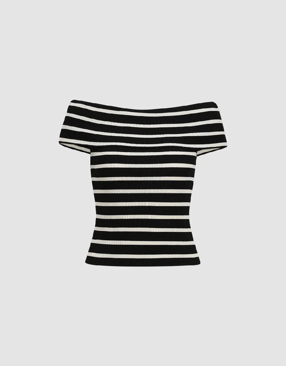 Striped Sleeveless Off-Shoulder Knitted T-Shirt sold by Urban Revivo product image thumbnail 2